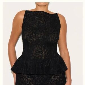Pretty Little Thing Black sheer Lace Peplum Top NWT